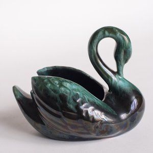 Vintage Blue Mountain Pottery Swan Planter with Green Glaze